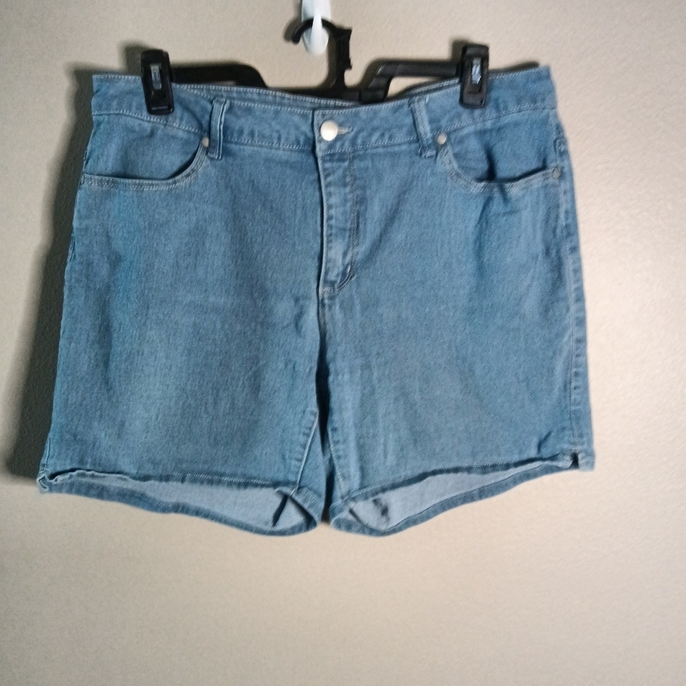 Faded Glory Denim Short Blue Medium Wash Stretch Pockets Zip Fly Size Plus 20